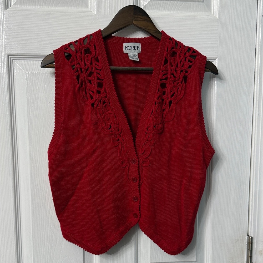 Koret Vibrant Red Lace-Trimmed Vest